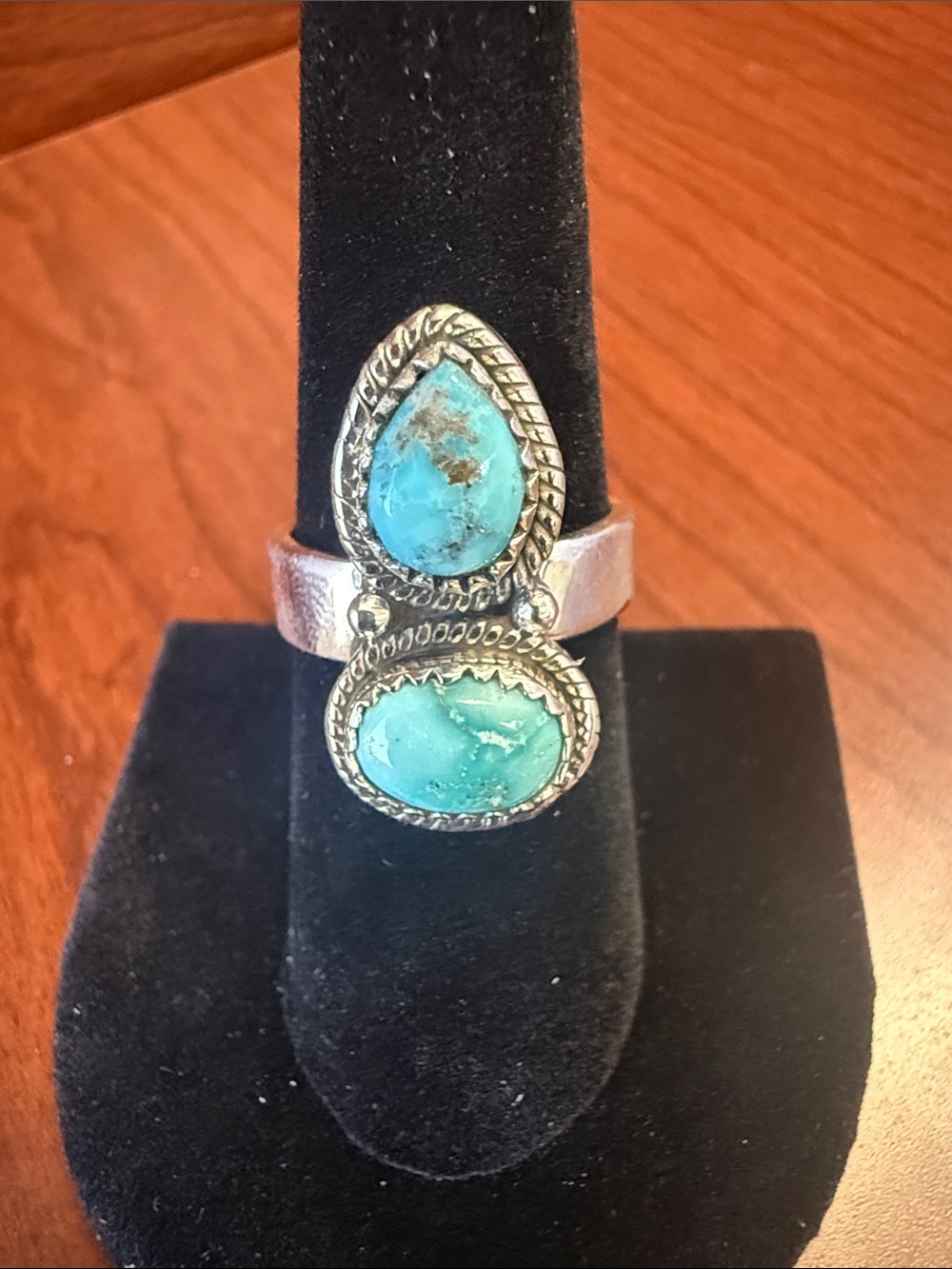New Whitewater Turquoise Double Stone 925 Sterling Silver Ring Adjustable 6-8.5